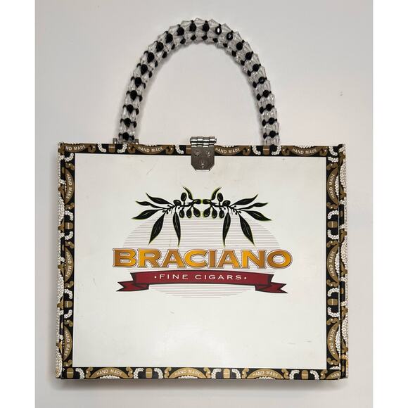 Vintage Imported Braciano Fine Cigars Beaded Box Case Purse Bag Night Skyline - Picture 2 of 16